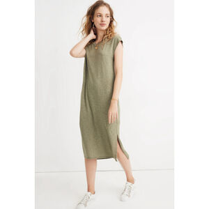 Madewell Women's Large Green Casual Cap Sleeve Hi Low Muscle Midi T-Shirt Dress